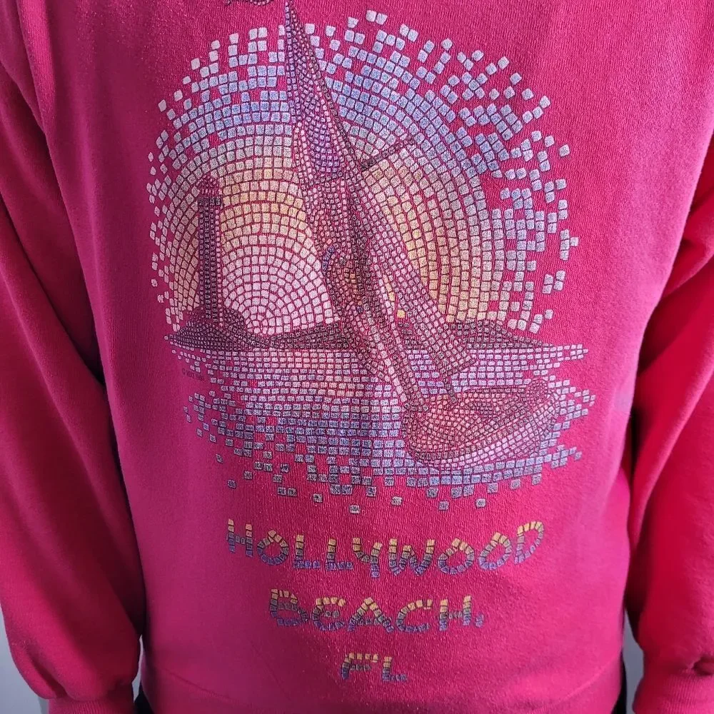 VINTAGE 90s sweatshirt Hollywood Beach‎ FL mosaic crew neck unisex L - Picture 8 of 8